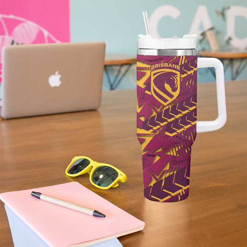 Brisbane Broncos Rugby Tumbler With Handle Fierce Mascot Geometric Tribal Art