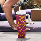 Brisbane Broncos Rugby Tumbler With Handle Fierce Mascot Geometric Tribal Art