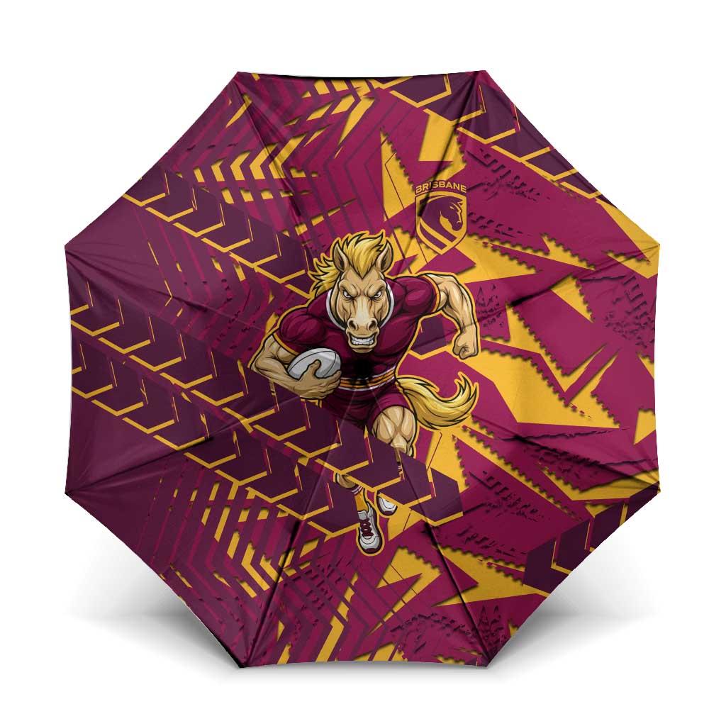 Brisbane Broncos Rugby Umbrella Fierce Mascot Geometric Tribal Art