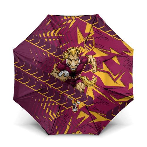 Brisbane Broncos Rugby Umbrella Fierce Mascot Geometric Tribal Art
