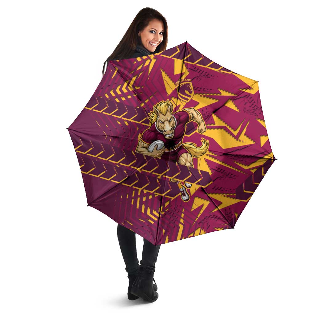Brisbane Broncos Rugby Umbrella Fierce Mascot Geometric Tribal Art