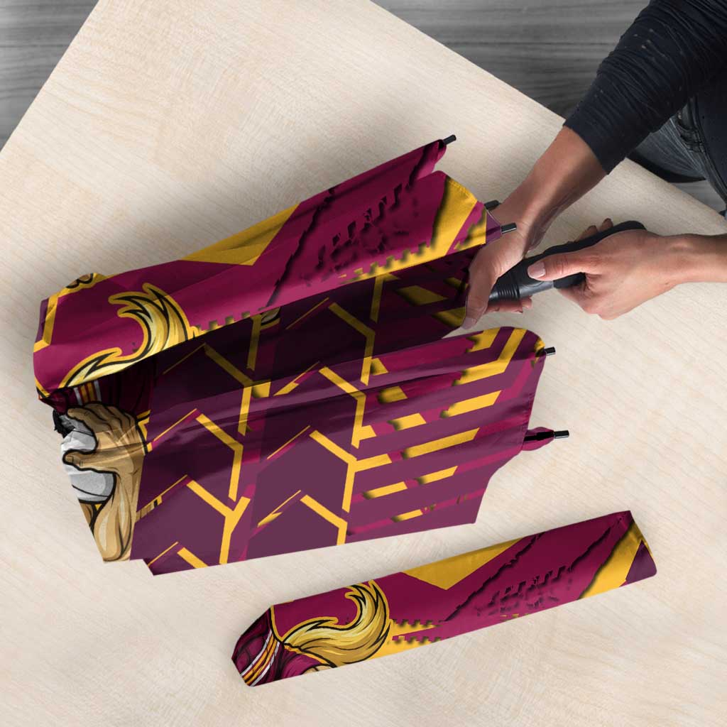 Brisbane Broncos Rugby Umbrella Fierce Mascot Geometric Tribal Art