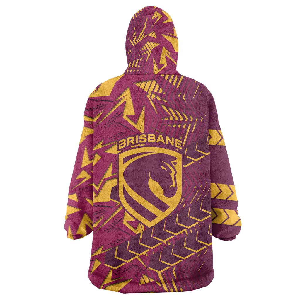 Brisbane Broncos Rugby Wearable Blanket Hoodie Fierce Mascot Geometric Tribal Art