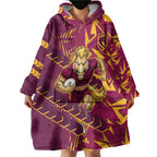 Brisbane Broncos Rugby Wearable Blanket Hoodie Fierce Mascot Geometric Tribal Art
