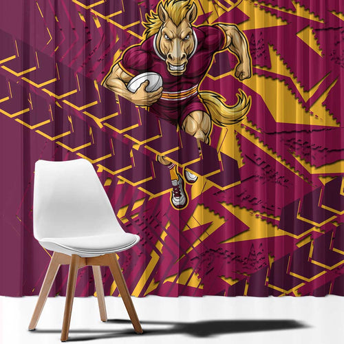 Brisbane Broncos Rugby Window Curtain Fierce Mascot Geometric Tribal Art