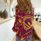 Brisbane Broncos Rugby Women Casual Shirt Fierce Mascot Geometric Tribal Art