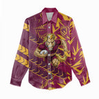 Brisbane Broncos Rugby Women Casual Shirt Fierce Mascot Geometric Tribal Art