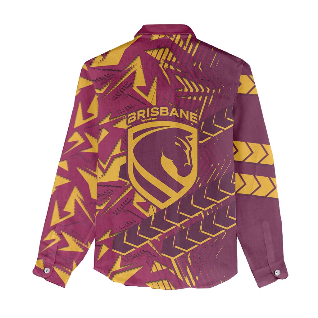 Brisbane Broncos Rugby Women Casual Shirt Fierce Mascot Geometric Tribal Art