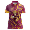 Brisbane Broncos Rugby Women Polo Shirt Fierce Mascot Geometric Tribal Art