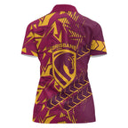 Brisbane Broncos Rugby Women Polo Shirt Fierce Mascot Geometric Tribal Art