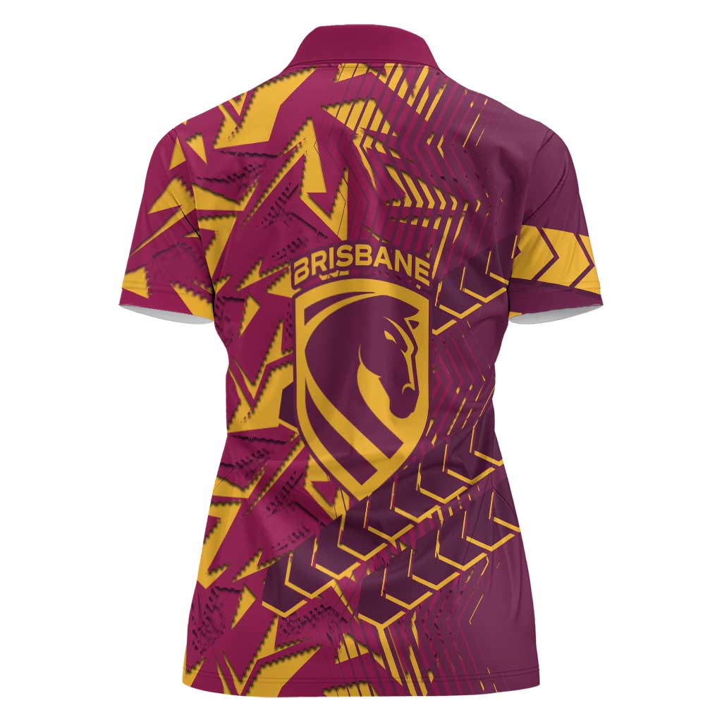 Brisbane Broncos Rugby Women Polo Shirt Fierce Mascot Geometric Tribal Art