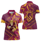 Brisbane Broncos Rugby Women Polo Shirt Fierce Mascot Geometric Tribal Art