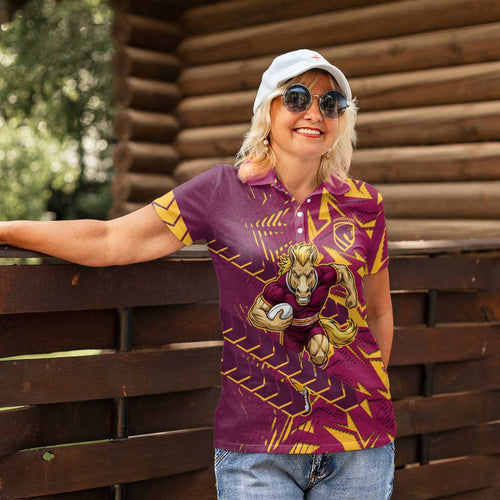 Brisbane Broncos Rugby Women Polo Shirt Fierce Mascot Geometric Tribal Art