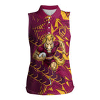 Brisbane Broncos Rugby Women Sleeveless Polo Shirt Fierce Mascot Geometric Tribal Art