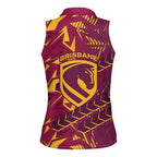 Brisbane Broncos Rugby Women Sleeveless Polo Shirt Fierce Mascot Geometric Tribal Art
