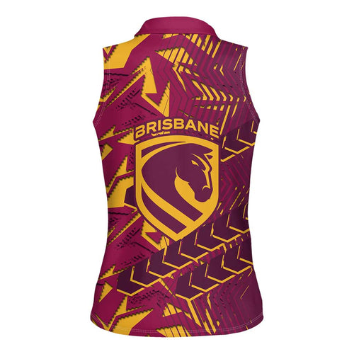 Brisbane Broncos Rugby Women Sleeveless Polo Shirt Fierce Mascot Geometric Tribal Art