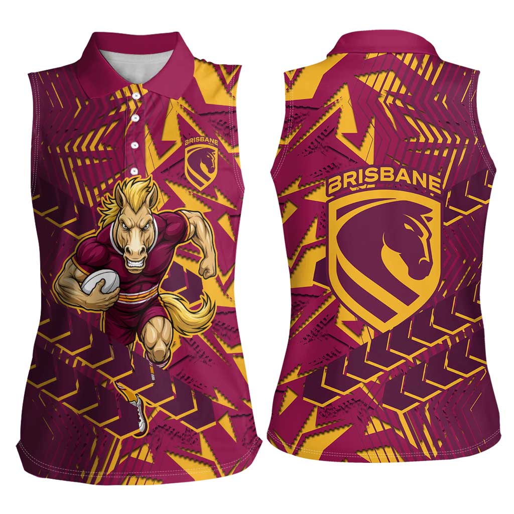 Brisbane Broncos Rugby Women Sleeveless Polo Shirt Fierce Mascot Geometric Tribal Art