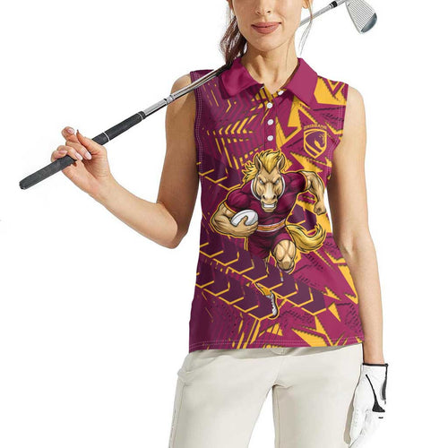 Brisbane Broncos Rugby Women Sleeveless Polo Shirt Fierce Mascot Geometric Tribal Art