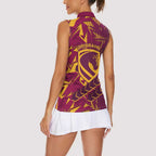 Brisbane Broncos Rugby Women Sleeveless Polo Shirt Fierce Mascot Geometric Tribal Art
