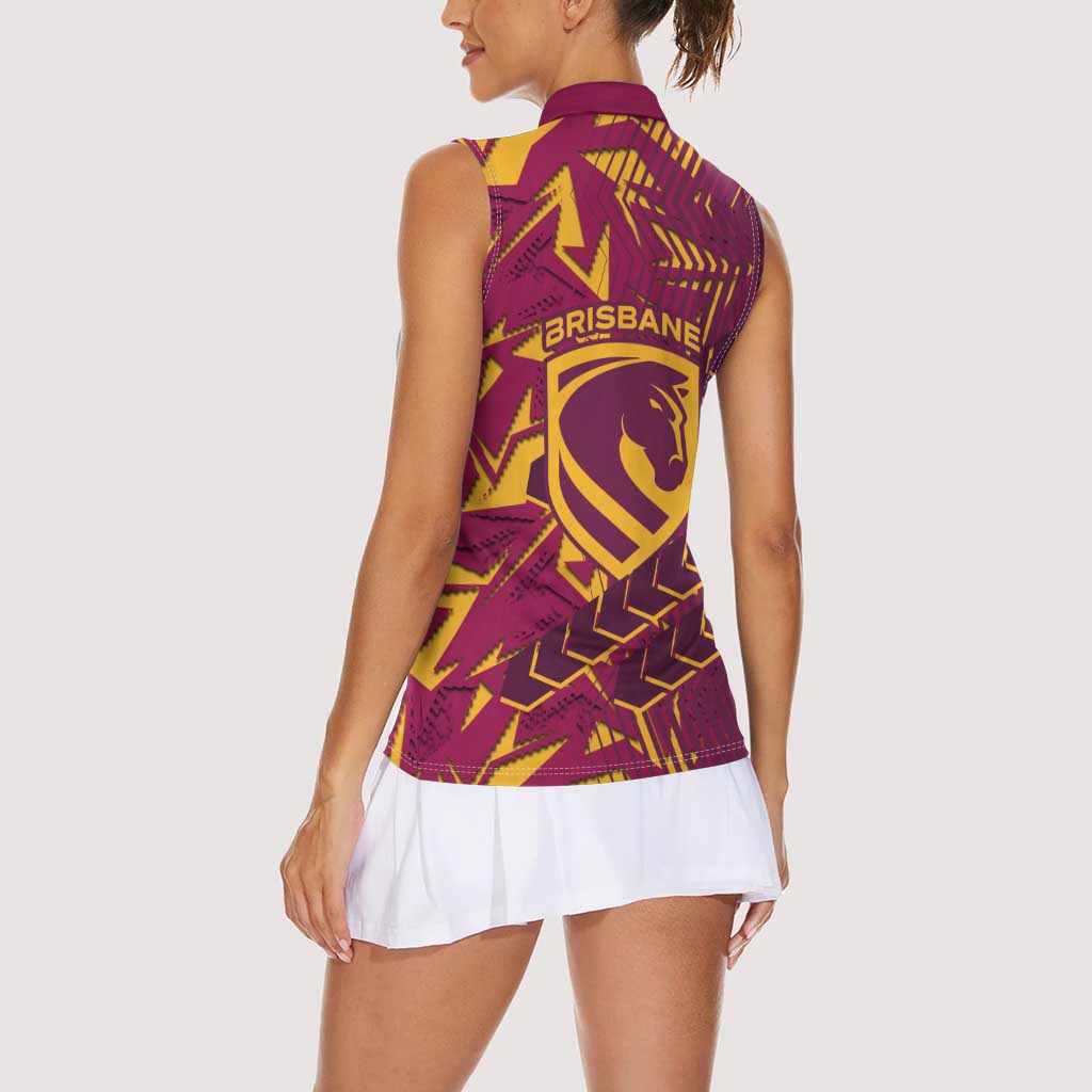 Brisbane Broncos Rugby Women Sleeveless Polo Shirt Fierce Mascot Geometric Tribal Art