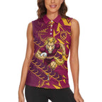 Brisbane Broncos Rugby Women Sleeveless Polo Shirt Fierce Mascot Geometric Tribal Art