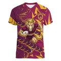 Brisbane Broncos Rugby Women V-Neck T-Shirt Fierce Mascot Geometric Tribal Art