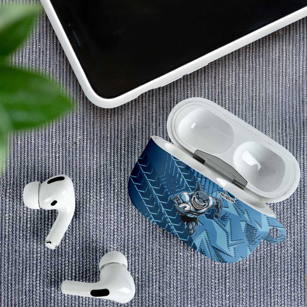 Cronulla Sutherland Sharks Rugby AirPods Case Fierce Mascot Geometric Tribal Art