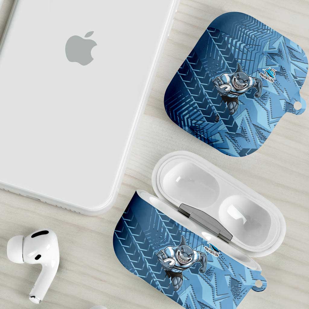 Cronulla Sutherland Sharks Rugby AirPods Case Fierce Mascot Geometric Tribal Art