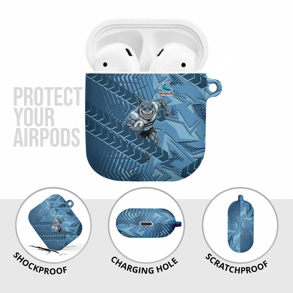 Cronulla Sutherland Sharks Rugby AirPods Case Fierce Mascot Geometric Tribal Art