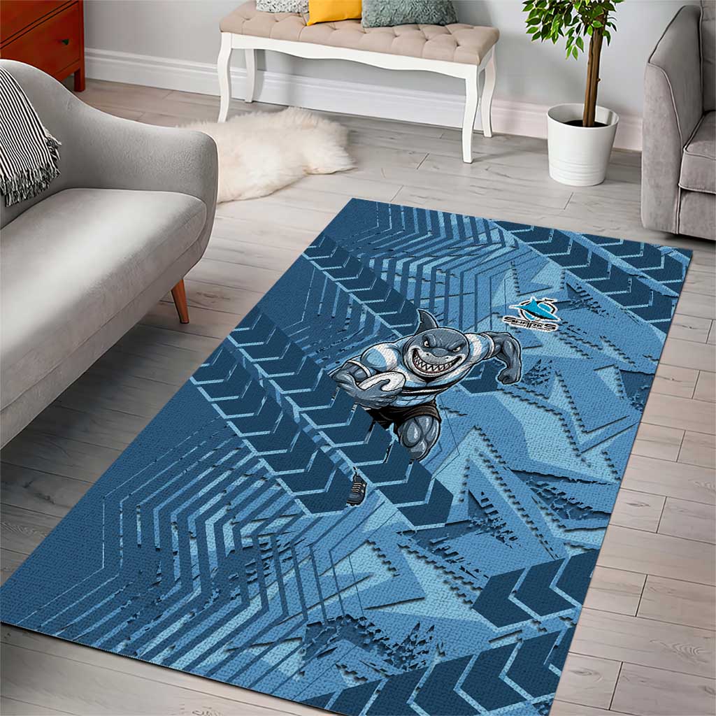 Cronulla Sutherland Sharks Rugby Area Rug Fierce Mascot Geometric Tribal Art