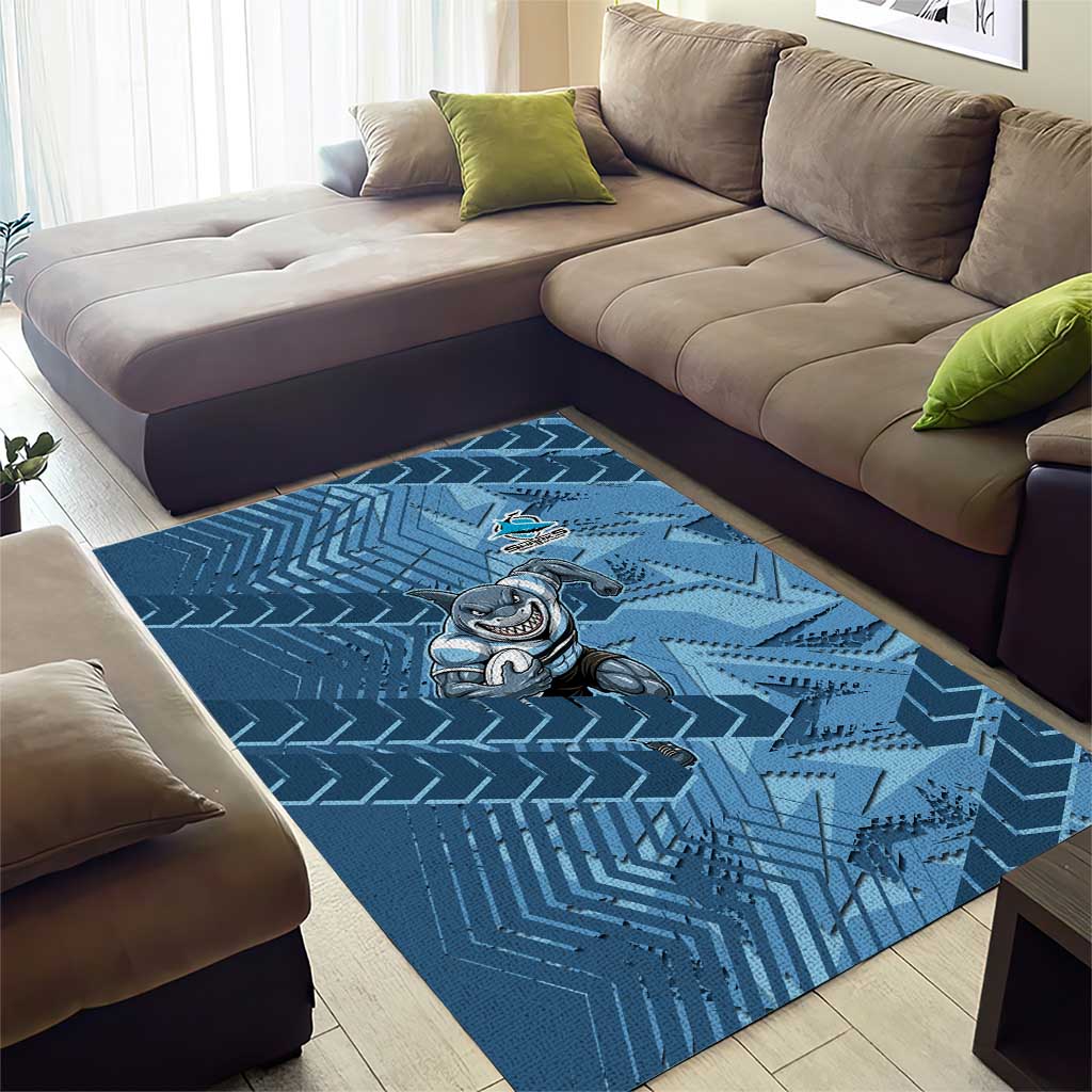 Cronulla Sutherland Sharks Rugby Area Rug Fierce Mascot Geometric Tribal Art