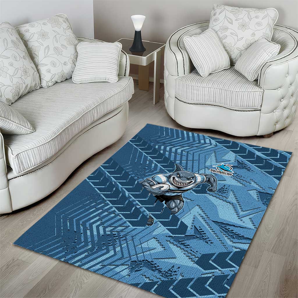 Cronulla Sutherland Sharks Rugby Area Rug Fierce Mascot Geometric Tribal Art