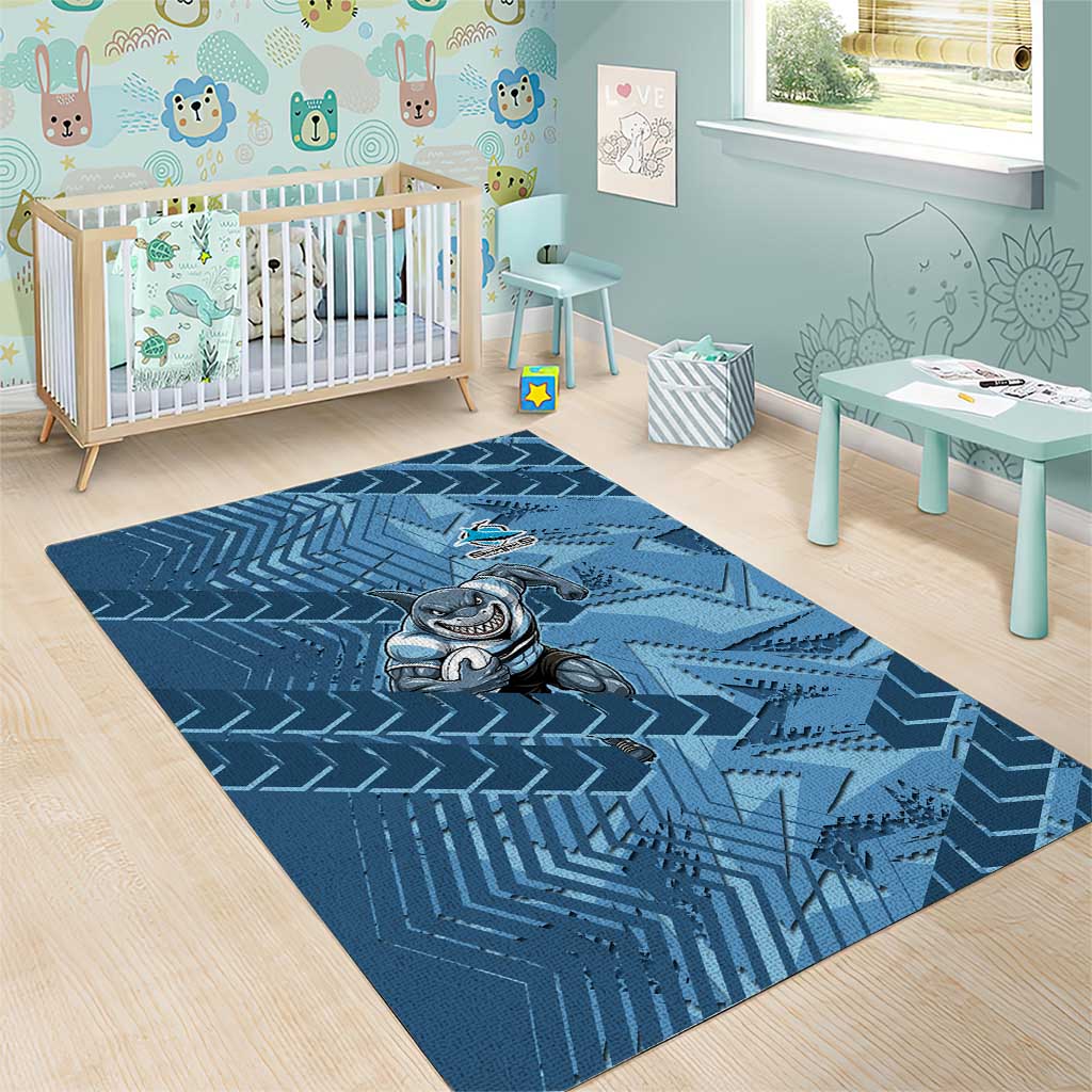 Cronulla Sutherland Sharks Rugby Area Rug Fierce Mascot Geometric Tribal Art