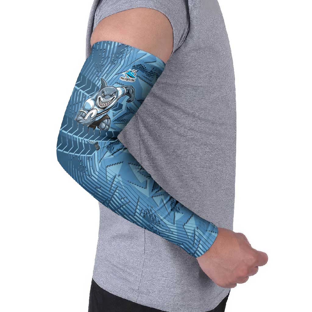 Cronulla Sutherland Sharks Rugby Arm Sleeves Fierce Mascot Geometric Tribal Art
