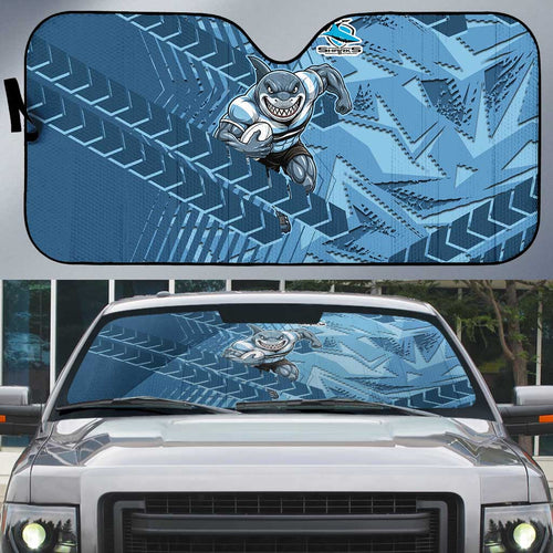 Cronulla Sutherland Sharks Rugby Auto Sun Shade Fierce Mascot Geometric Tribal Art