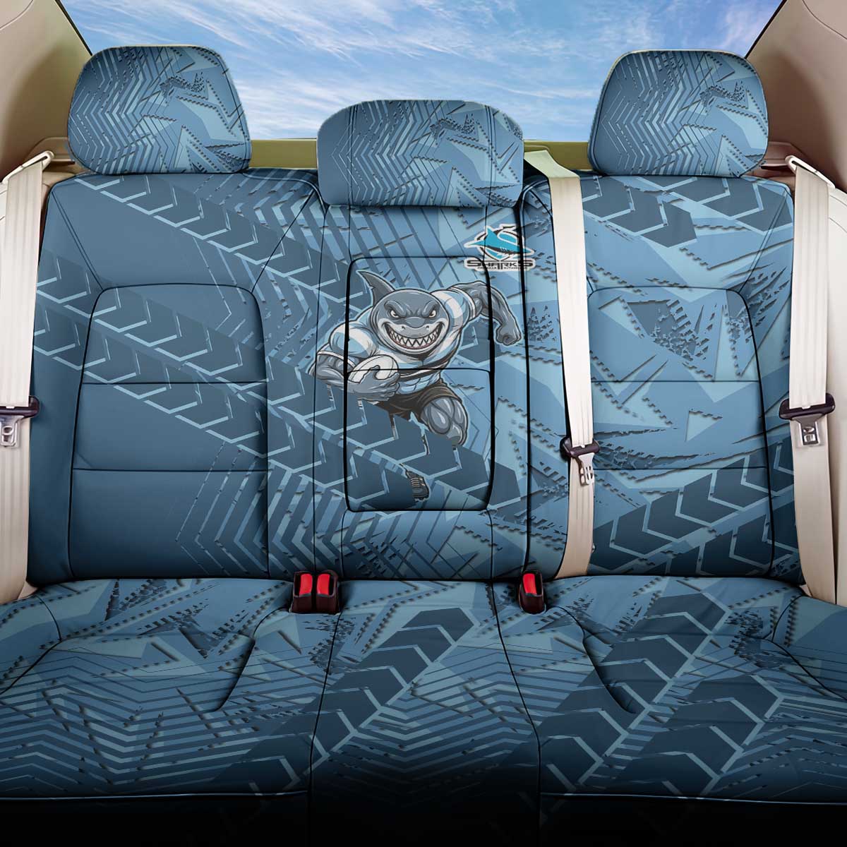 Cronulla Sutherland Sharks Rugby Back Car Seat Cover Fierce Mascot Geometric Tribal Art