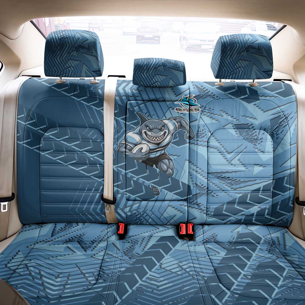 Cronulla Sutherland Sharks Rugby Back Car Seat Cover Fierce Mascot Geometric Tribal Art