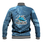 Cronulla Sutherland Sharks Rugby Baseball Jacket Fierce Mascot Geometric Tribal Art