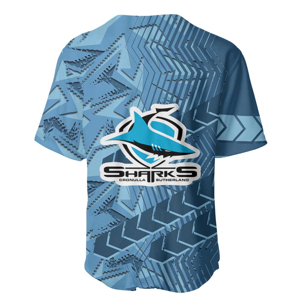 Cronulla Sutherland Sharks Rugby Baseball Jersey Fierce Mascot Geometric Tribal Art