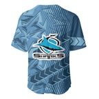 Cronulla Sutherland Sharks Rugby Baseball Jersey Fierce Mascot Geometric Tribal Art