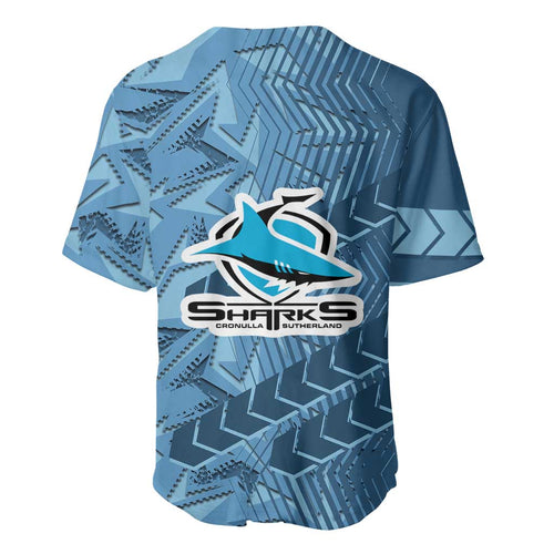 Cronulla Sutherland Sharks Rugby Baseball Jersey Fierce Mascot Geometric Tribal Art