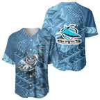 Cronulla Sutherland Sharks Rugby Baseball Jersey Fierce Mascot Geometric Tribal Art