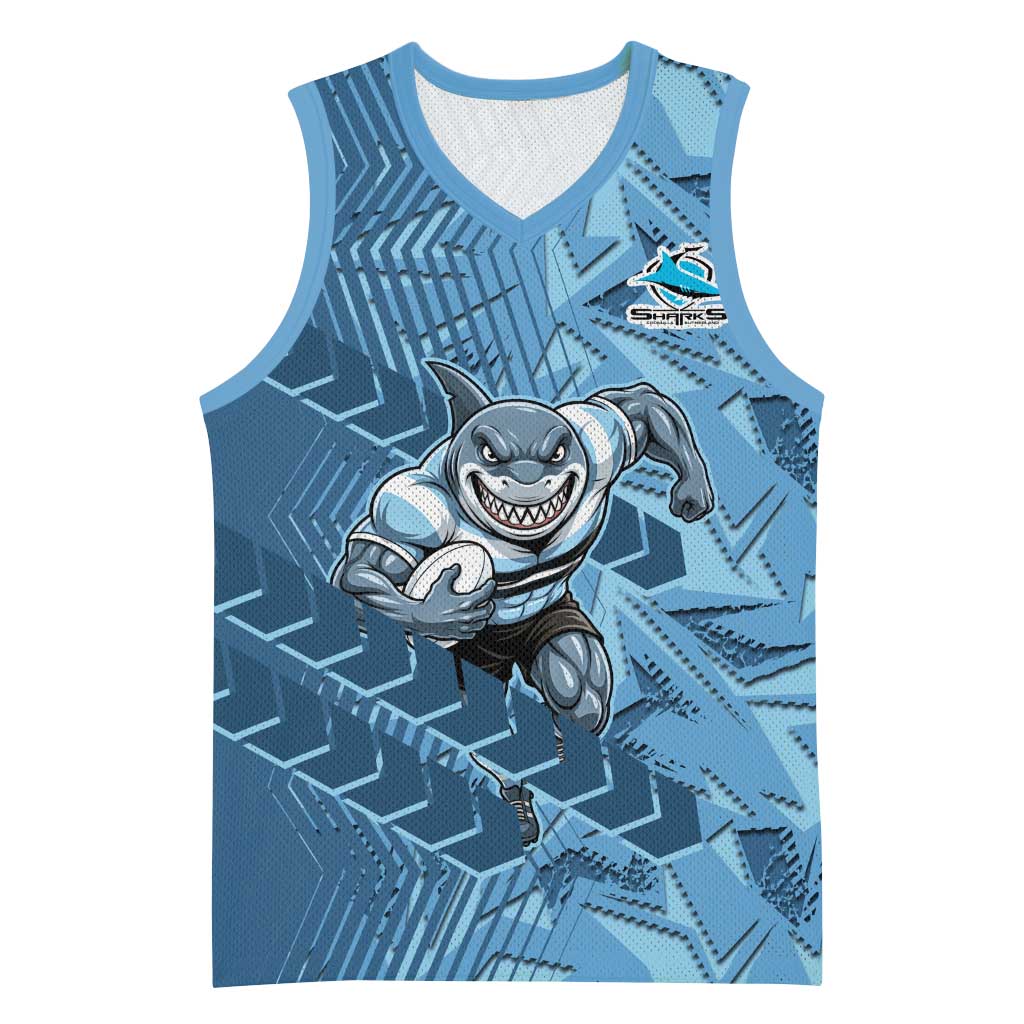 Cronulla Sutherland Sharks Rugby Basketball Jersey Fierce Mascot Geometric Tribal Art