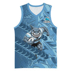 Cronulla Sutherland Sharks Rugby Basketball Jersey Fierce Mascot Geometric Tribal Art