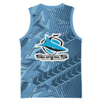 Cronulla Sutherland Sharks Rugby Basketball Jersey Fierce Mascot Geometric Tribal Art
