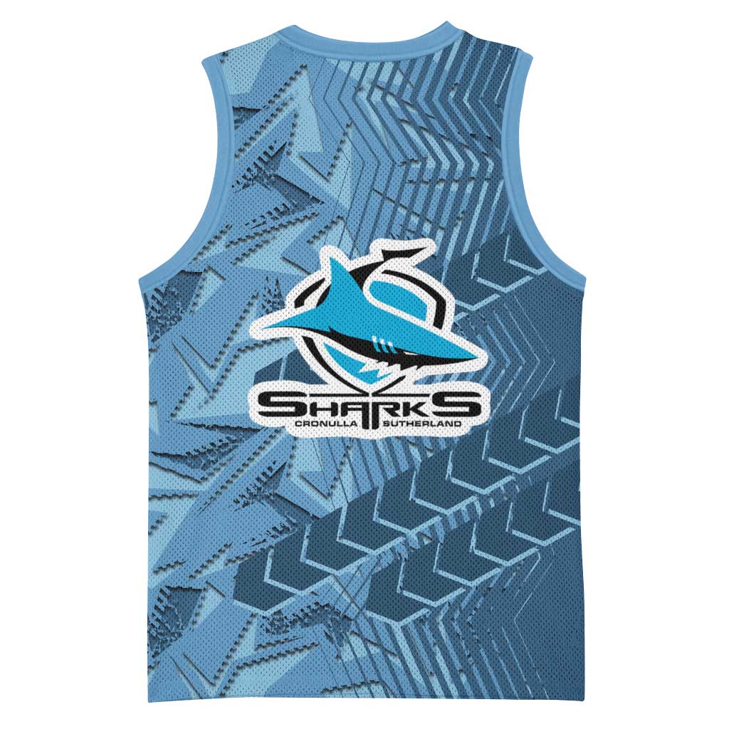 Cronulla Sutherland Sharks Rugby Basketball Jersey Fierce Mascot Geometric Tribal Art
