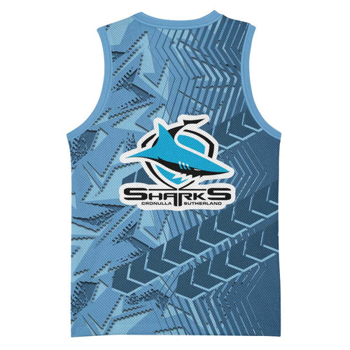 Cronulla Sutherland Sharks Rugby Basketball Jersey Fierce Mascot Geometric Tribal Art