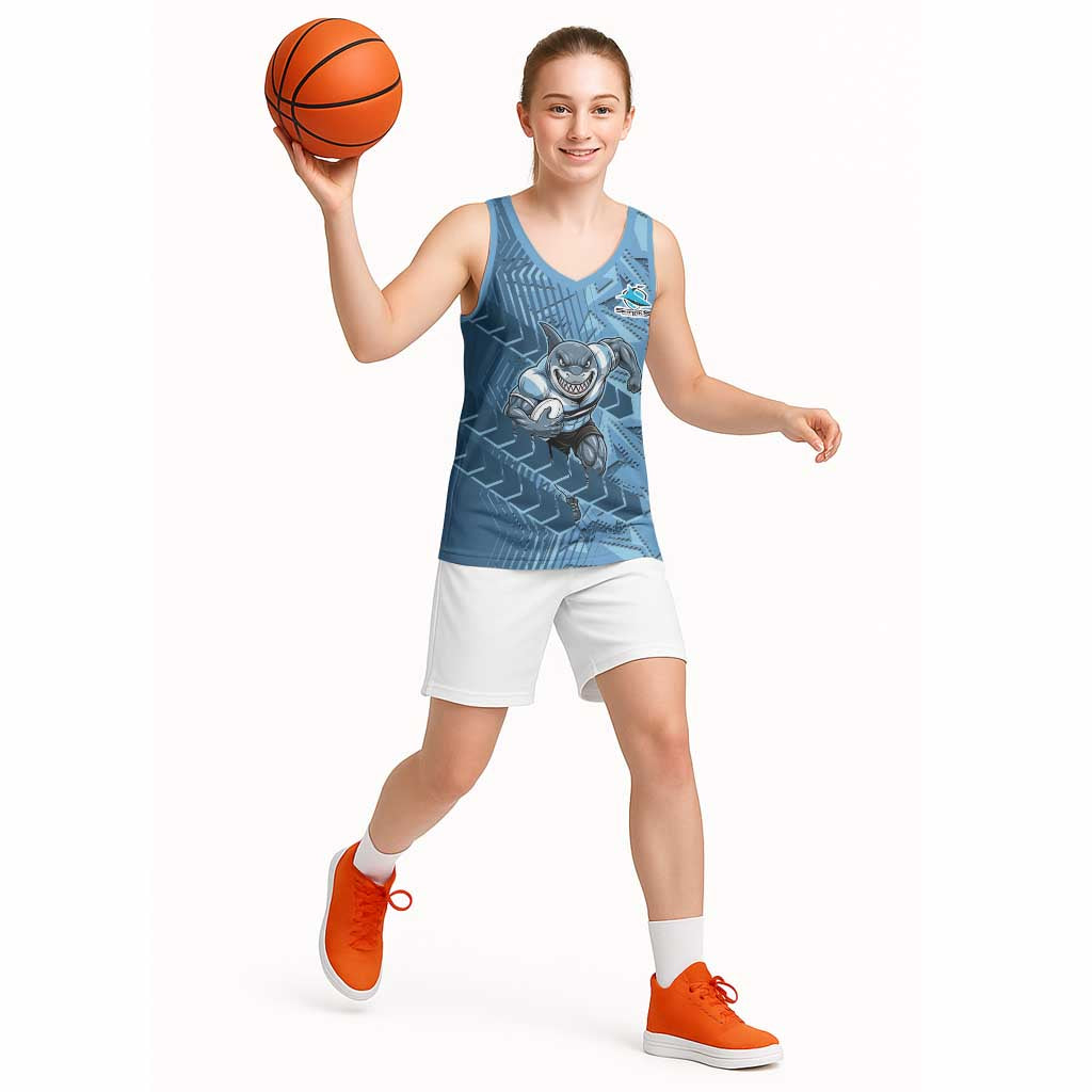 Cronulla Sutherland Sharks Rugby Basketball Jersey Fierce Mascot Geometric Tribal Art