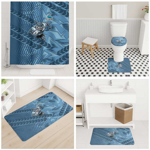 Cronulla Sutherland Sharks Rugby Bathroom Set Fierce Mascot Geometric Tribal Art