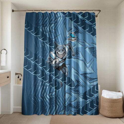 Cronulla Sutherland Sharks Rugby Bathroom Set Fierce Mascot Geometric Tribal Art